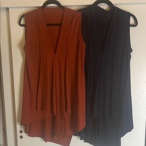 Elegant Sleeveless V-Neck Tops - Rust and Navy size XXL